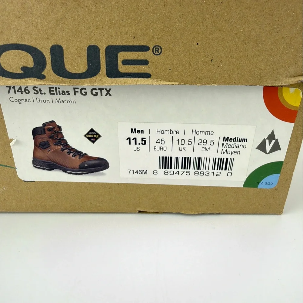 Vasque St Elias FG GTX GoreTex Men Hiking Boots Cognac Size 11.5 Medium NIB 7146